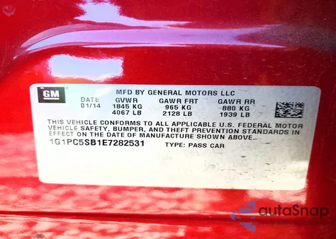2014 Chevrolet Cruze Lt from USA, damaged, VIN 1G1PC5SB1E7282531